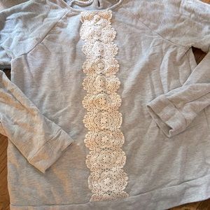 Landsend sweatshirt grey with cream lace appliqué